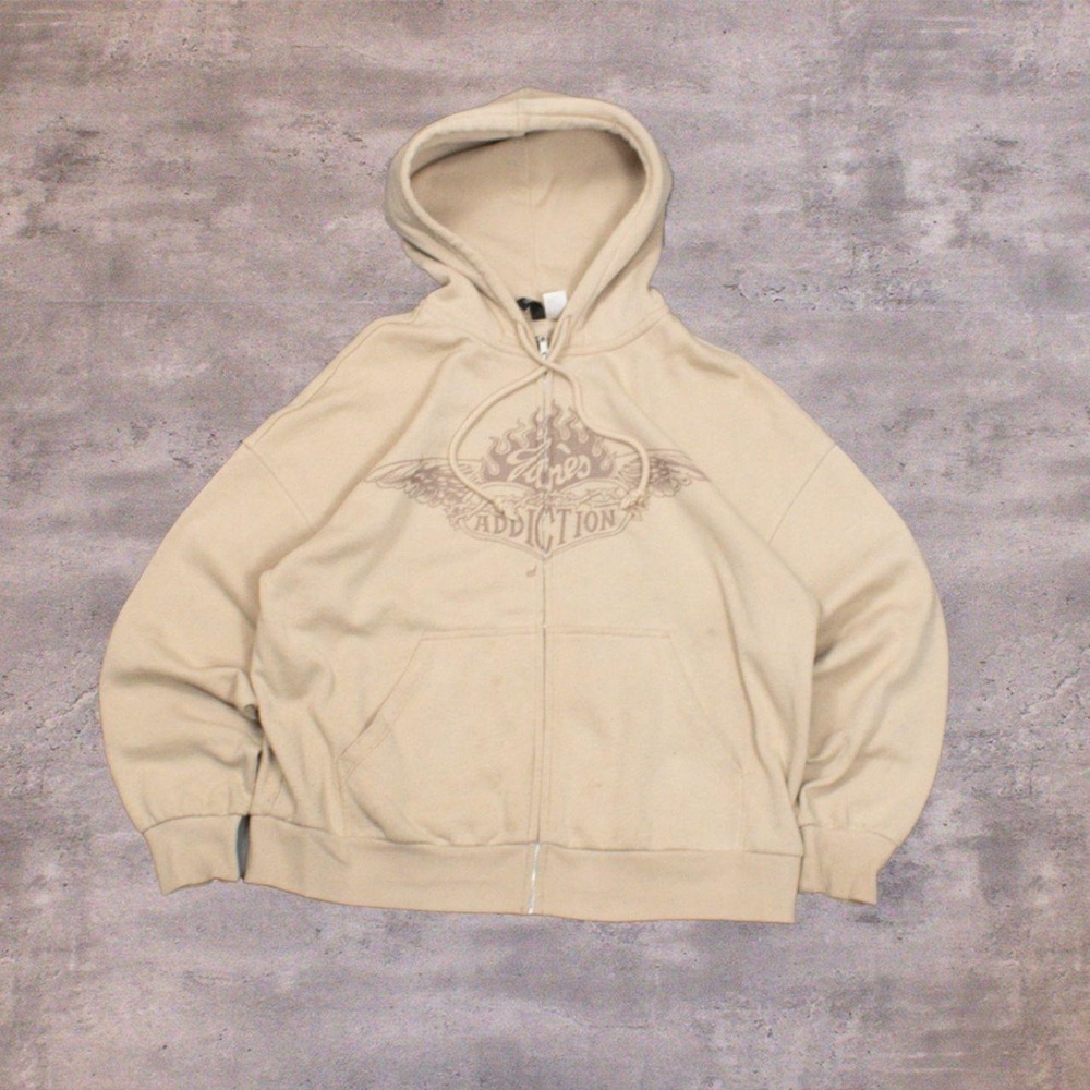 H&M Janes Addiction Y2K Style Tan Cram Zip Hoodie
